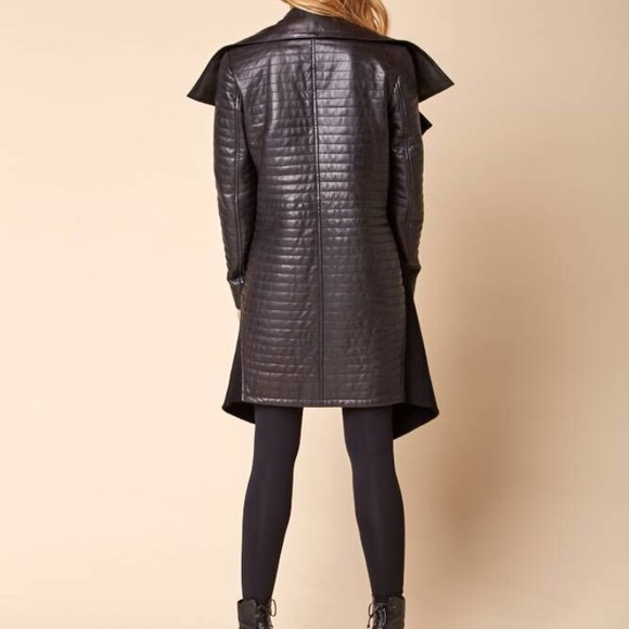 Leather and knit jacket with a leather tie belt - Picture 4 of 4